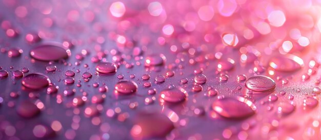 Photo des gouttes d'eau étincelantes sur une surface rose