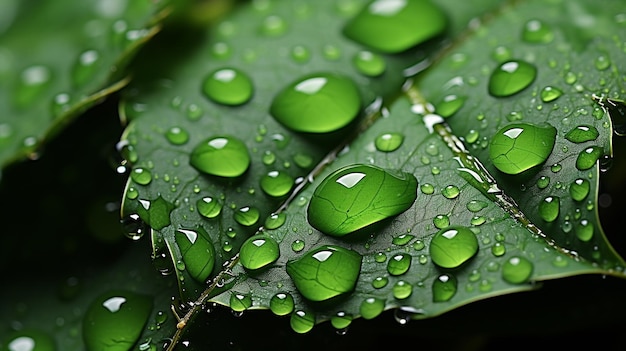 gouttes d'eau sur une feuille verte, fond d'écran HD 8K, image photographique