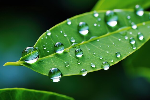 Photo gouttes d'eau sur la feuille verte générative ai