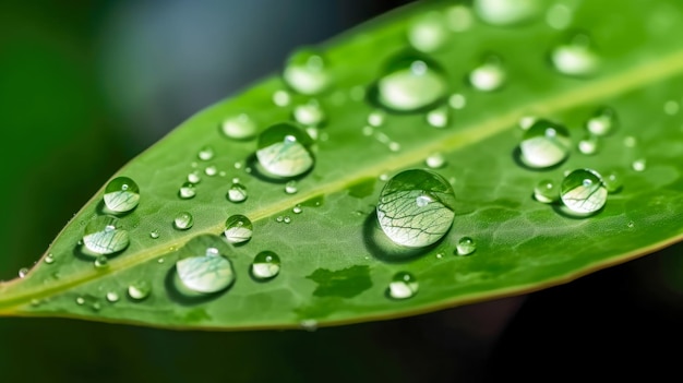 Gouttes d&#39;eau sur une feuille verte