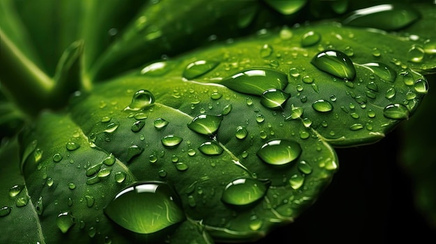 Gouttes d'eau sur une feuille verte