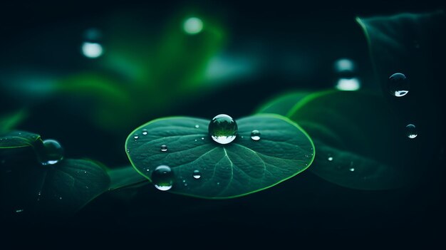 Photo des gouttes d'eau sur une feuille verte.