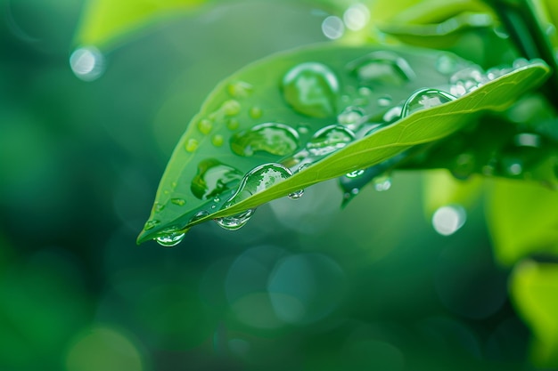 gouttes d'eau sur une feuille