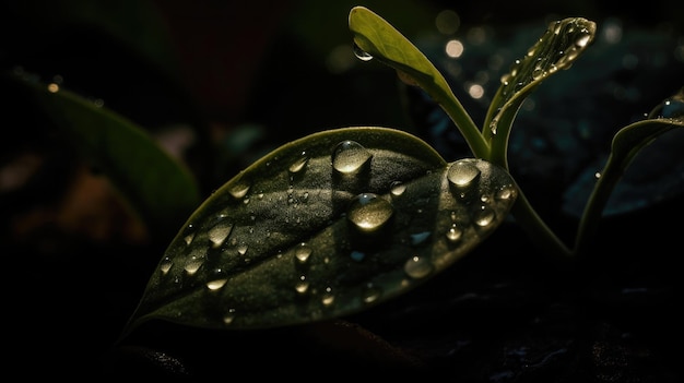 gouttes d'eau sur une feuille