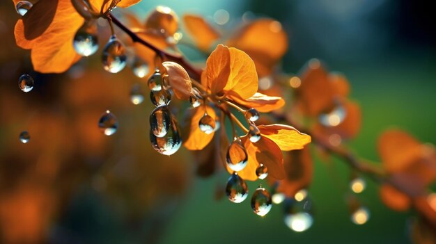 gouttes d'eau sur fleur flou bokeh