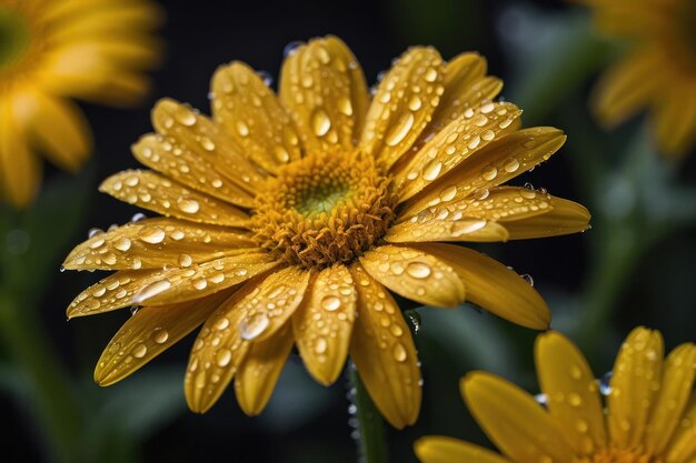 Photo des gouttes d'eau sur une fleur jaune en gros plan