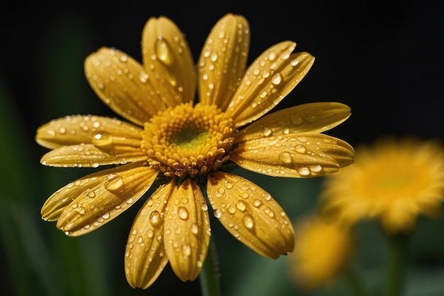 Photo des gouttes d'eau sur une fleur jaune en gros plan