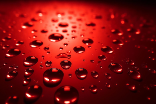 Gouttes d'eau sur fond rouge avec centre de projecteur