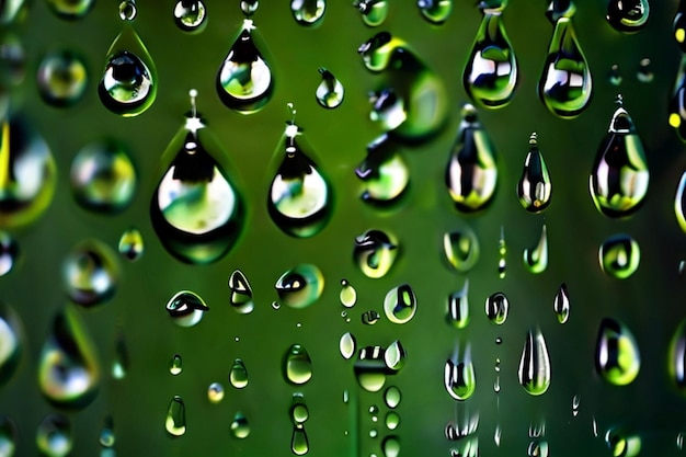 Photo des gouttes d'eau sur un fond vert