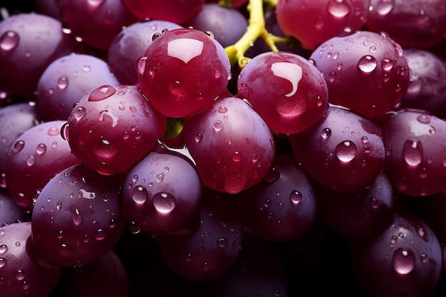 Des gouttes d'eau macros sur des grappes de raisin