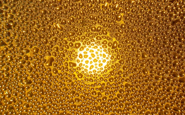 Gouttes D'eau D'or Liquide, Fond Jaune