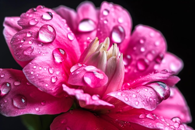 Gouttes d'eau sur les pétales de fleur de pivoine rose closeup AI générative