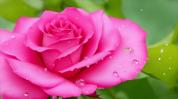 Gouttes d'eau de rose et gros plan de fleur dans la nature pour le printemps et le fond naturel par Generative AI