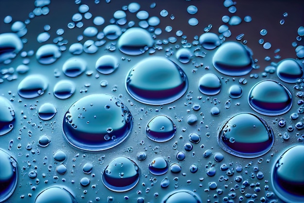 Gouttes d'eau sur une surface bleue