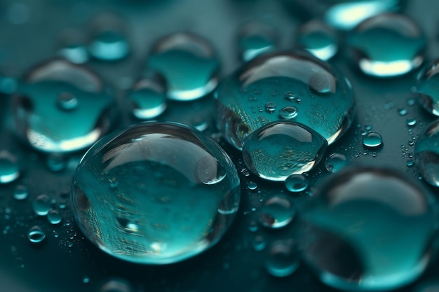 Gouttes d'eau sur une surface bleue