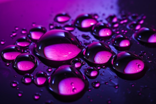 Gouttes d'eau violettes sur fond noir