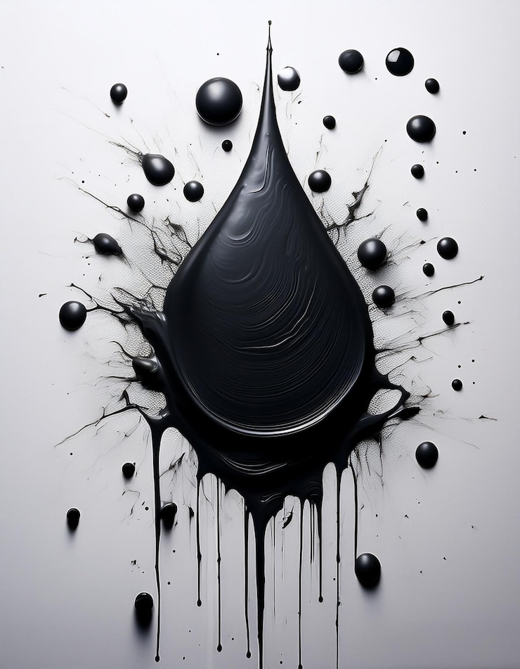 Photo des gouttes d'encre noire sur du papier blanc