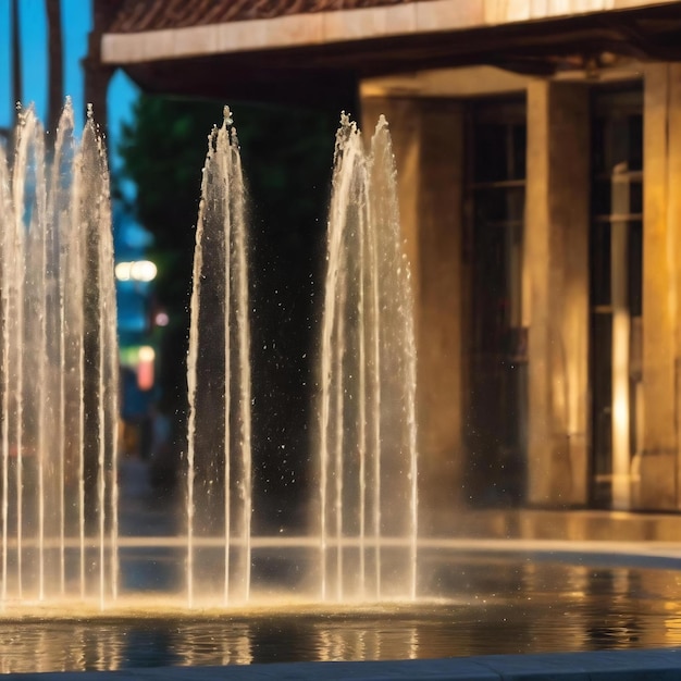 Les gouttes floues d'eau pulvérisent une fontaine d'abstraction et de flou dans le jeu de l'eau et de la lumière