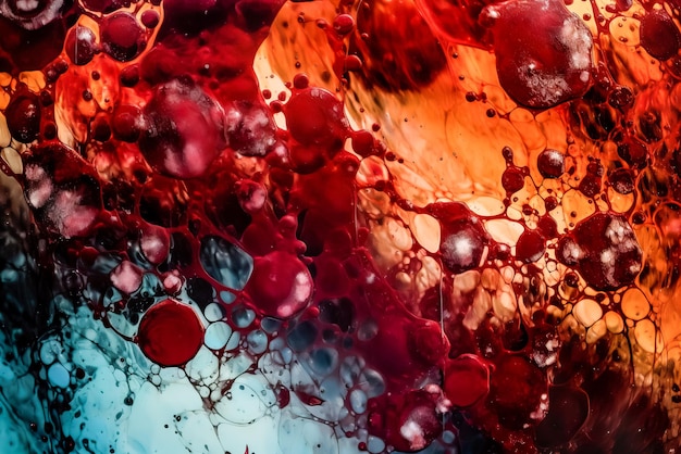 Gouttes d'huile sur la surface de l'eau Abstrait coloré avec des bulles d'huile AI générative