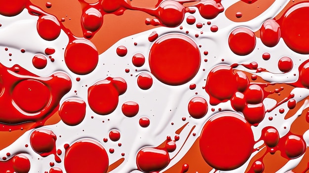 Gouttes de peinture blanche abstraite mélangées dans un fond d'huile rouge Modèle de fluides non mélangés AI générative