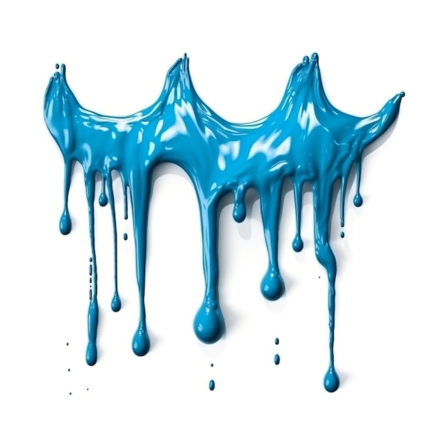 Gouttes de peinture bleue abstraite ou slime isolés sur fond blanc AI