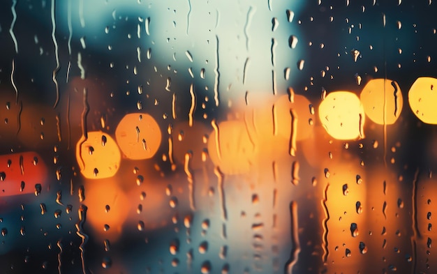 Des gouttes de pluie sur du verre sur un fond flou