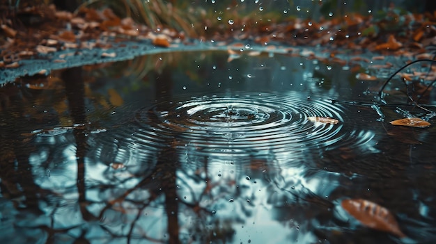 Les gouttes de pluie éclaboussent la flaque.