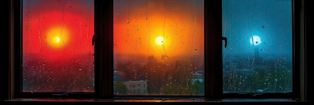 Des gouttes de pluie sur une fenêtre brumeuse