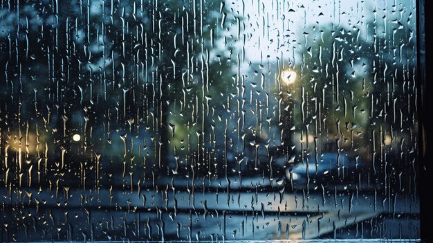 Gouttes de pluie sur une fenêtre dans une voiture