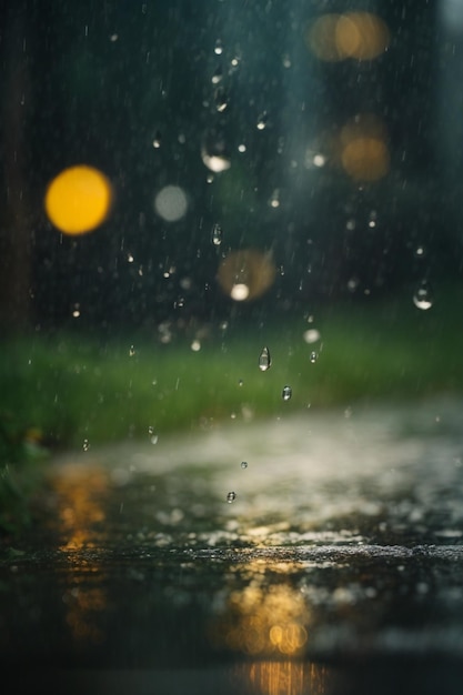 Photo des gouttes de pluie sur la fenêtre avec un fond bokeh