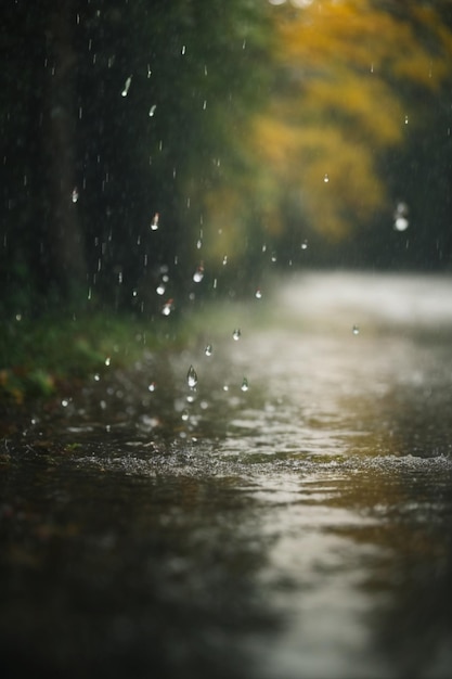 Des gouttes de pluie sur la fenêtre avec un fond bokeh