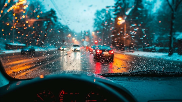 Photo des gouttes de pluie sur la fenêtre de la voiture.