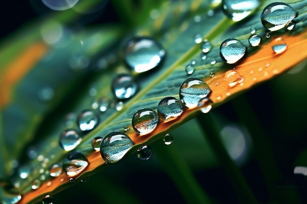 gouttes de pluie sur une feuille verte