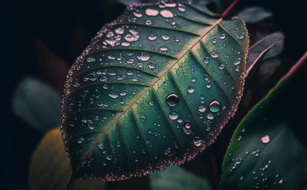 Gouttes de pluie sur feuille