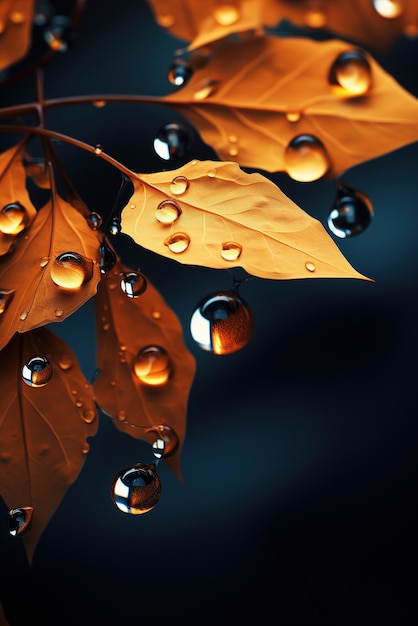 Les gouttes de pluie sur les feuilles d'automne