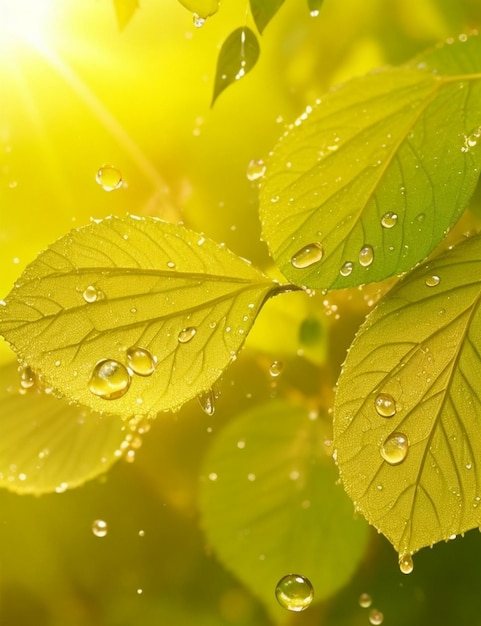 Les gouttes de pluie sur les feuilles vertes sont très belles