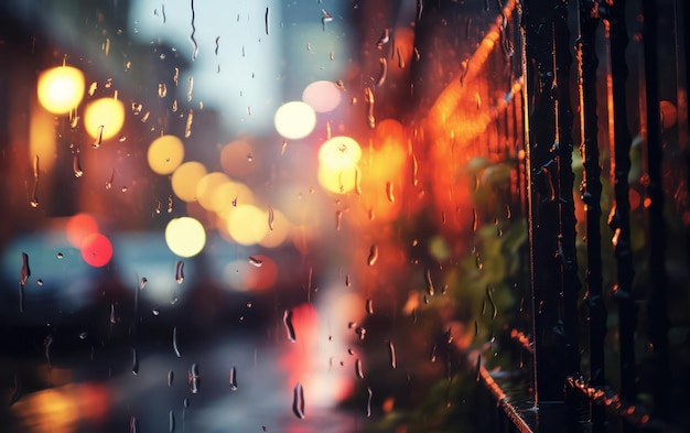 Des gouttes de pluie sur un fond de verre flou