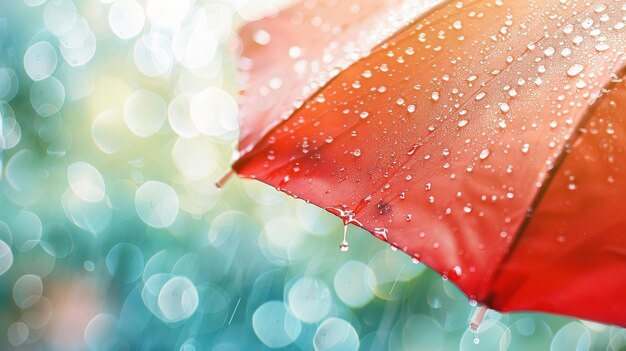 Photo gouttes de pluie sur un parapluie coloré fond flou protection contre la météo en focus