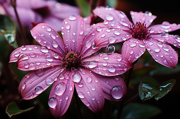 Les gouttes de pluie sur les pétales de la marguerite