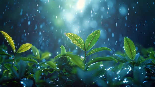 Les gouttes de pluie sur les petites plantes