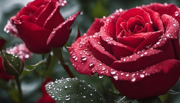 Gouttes de pluie sur les roses rouges