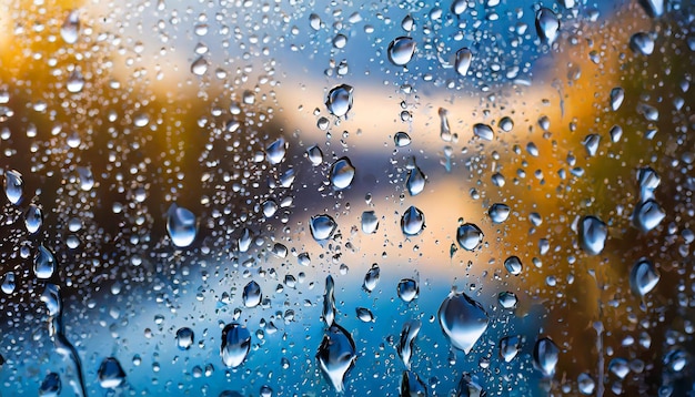 Des gouttes de pluie sur une surface de verre capturant la beauté de la nature, le toucher délicat et l'art de chaque