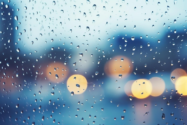 Gouttes de pluie sur verre sur fond flou