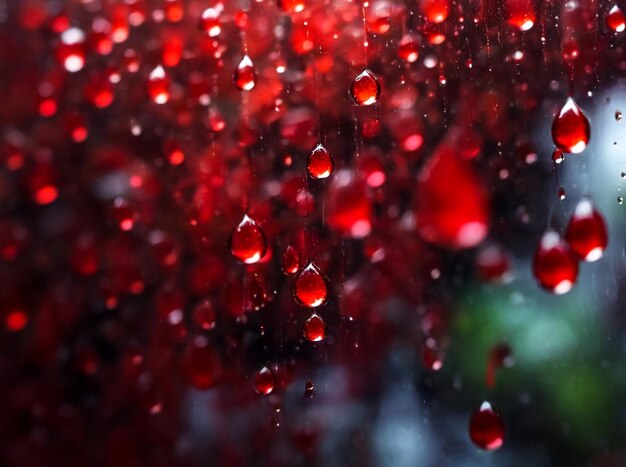 Gouttes de pluie sur le verre pour fond rouge automne pluvieux temps d'automne arrière-plans abstraits avec des gouttes de pleurée sur la fenêtre et ciel de jour flou À l'extérieur de la fenêtre est flou bokeh arrière-plan de l'eau Copier l'espace
