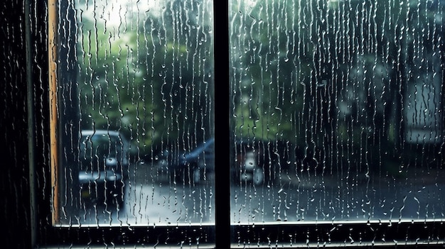 Gouttes de pluie sur une vitre, le temps est pluvieux et le temps est très froid.