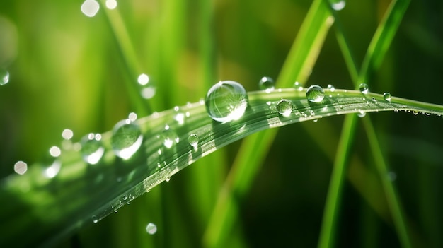 Gouttes de rosée sur un brin d'herbe