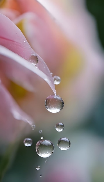 Gouttes de rosée sur une fleur en gros plan