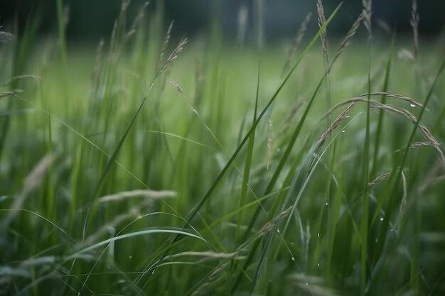 Des gouttes de rosée sur une herbe verte Réseau neuronal Art généré par l'IA