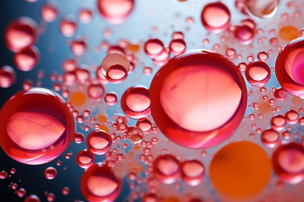 gouttes rouges dans l'eau fond abstrait sur le thème de la biologie le corps humain sang ou capillaire