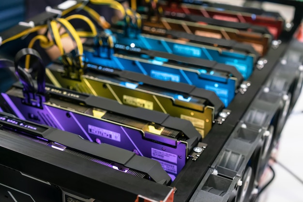 Photo gpu de la ferme minière bitcoin pour le mineur de crypto-monnaie